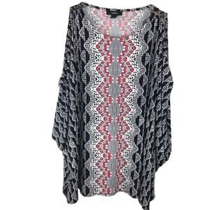 Alfani Women's Cold Shoulder Dolman Sleeves  Red White & Blue Blouse Tunic Sz M